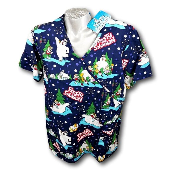 Scrubs Top Xmas Frosty The Snowman Blue L 2XL 3XL Warner Bro NEW - Picture 1 of 4